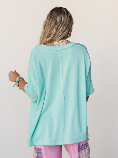 The Nest On The Go V Neck Ribbed Essential Tee - Cabbage