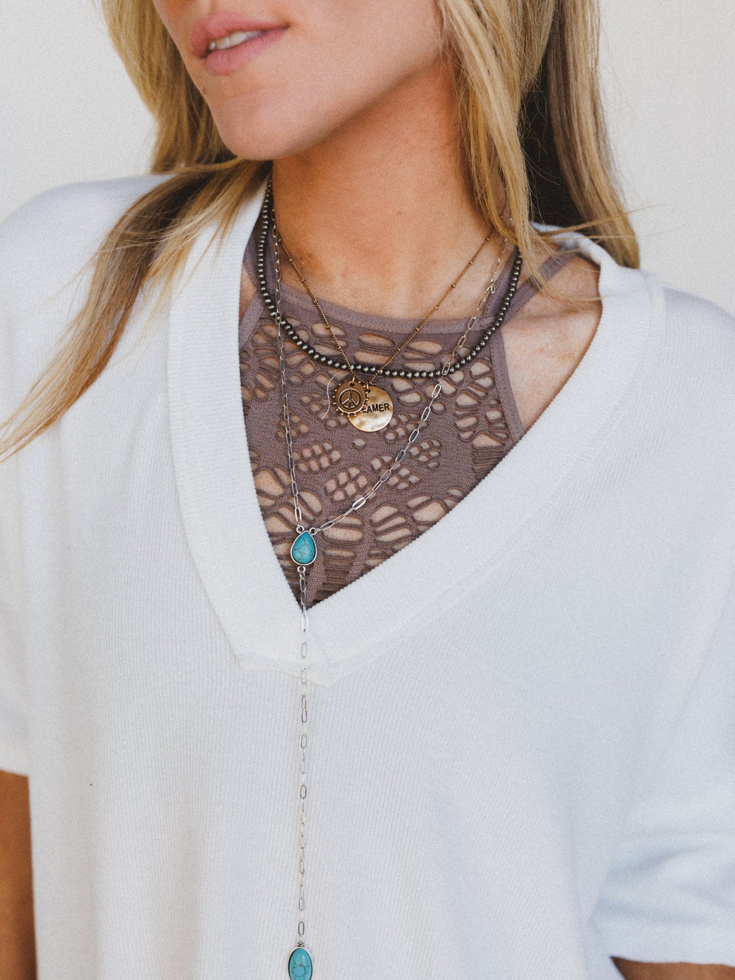 The Nest On The Go V Neck Ribbed Essential Tee - Off White