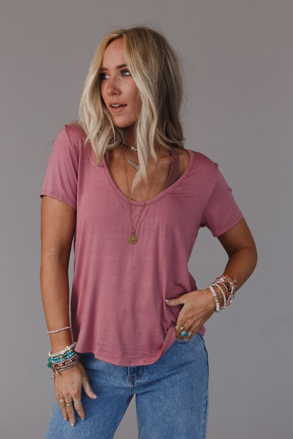 Scoop Neck Bralette Tee - Mauve