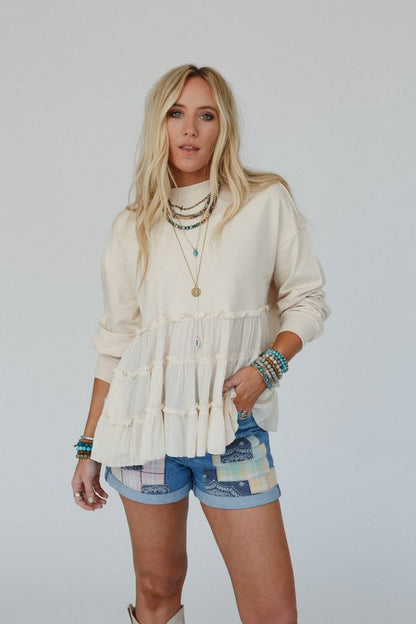 Madeira Tiered Babydoll Top - Beige