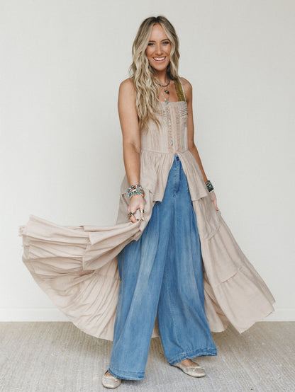 Prairie Breeze Tiered Maxi Top - Sand