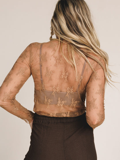Lainey Lace Layering Top - Deep Camel