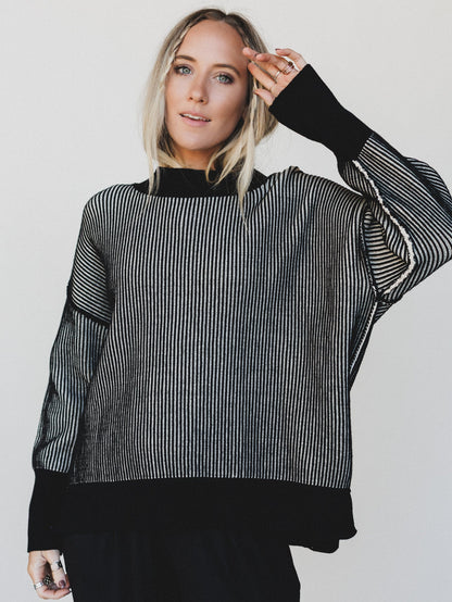 Peyton Striped Sweater - Black