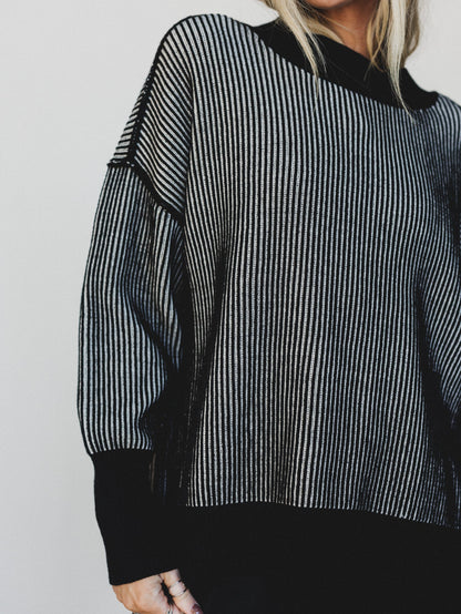 Peyton Striped Sweater - Black