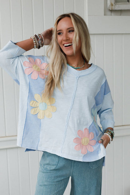 Chasing Bliss Flower Patch Top - Blue