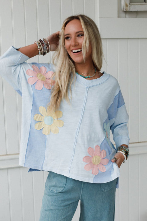 Chasing Bliss Flower Patch Top - Blue