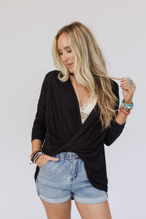 The Nest Cool Days Twisted Long Sleeve Top - Black
