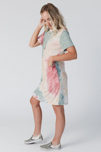 The Nest On The Daily Oversized Slit Tee Dress - Tie Dye