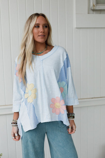 Chasing Bliss Flower Patch Top - Blue