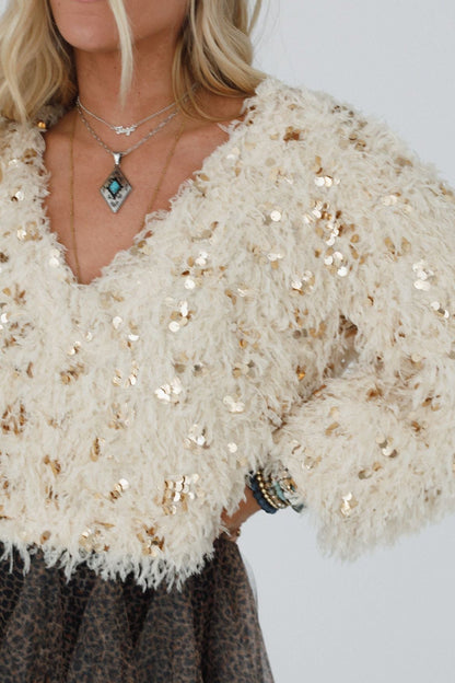 Striking Moments Sequin Sweater Top - Cream