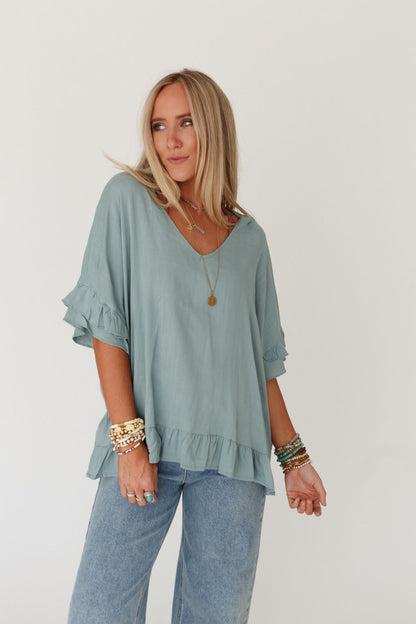 The Nest Let Me Be Ruffled Top - Beach Glass