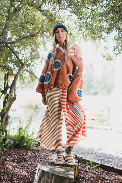 Daphne Striped Wide Leg Jumpsuit - Coral Multi