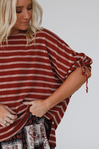 The Nest Little Lark Striped Puff Sleeve Tee - Rust