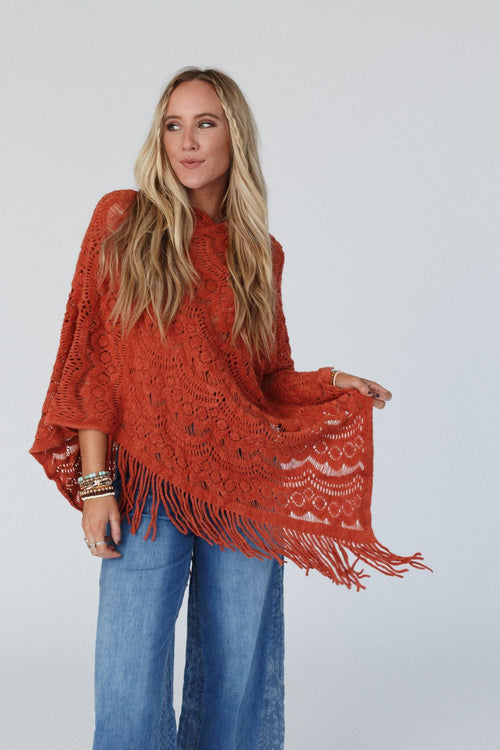 Sea Beyond Lace Poncho - Rust