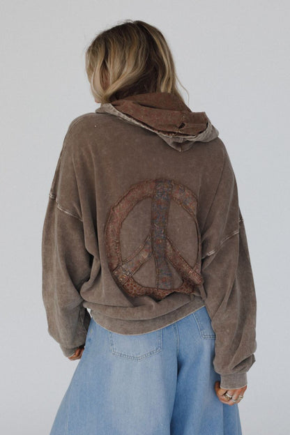 Janelle Peace Patch Sweatshirt Top - Coffee