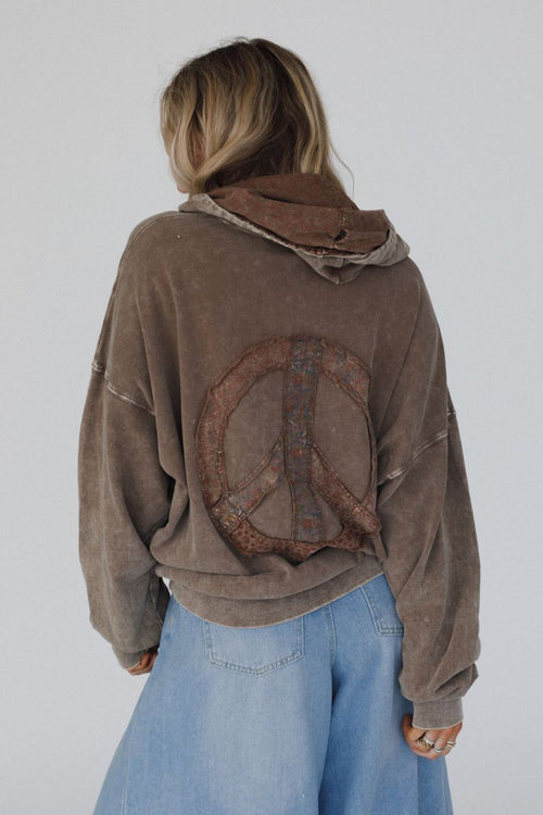 Janelle Peace Patch Sweatshirt Top - Coffee