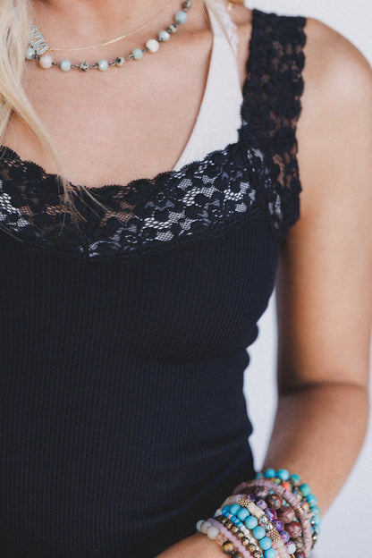 Love Echoes Lace Tank Top - Black
