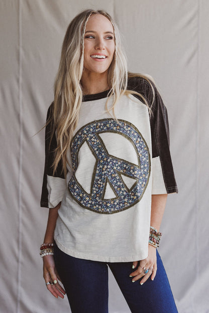 The Nest Peaceful Contrast Top - Navy Ivory