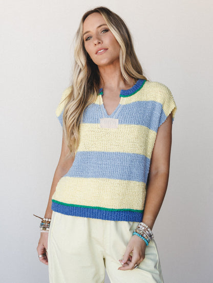 Sea Lily Striped Top  - Cloud Butter