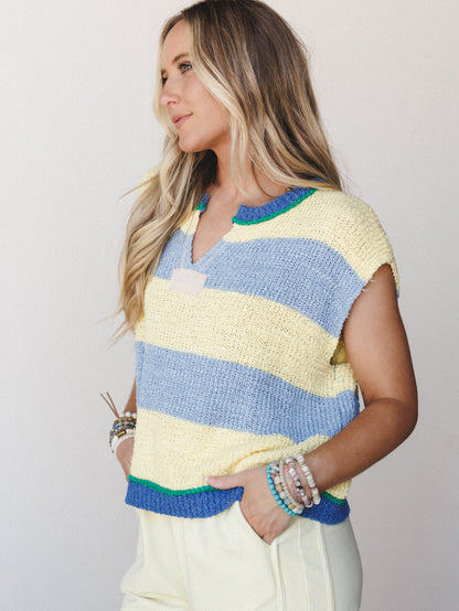 Sea Lily Striped Top  - Cloud Butter