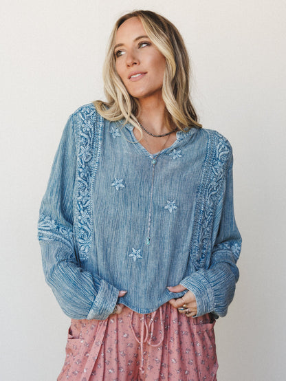 Star Flower Top - Blue