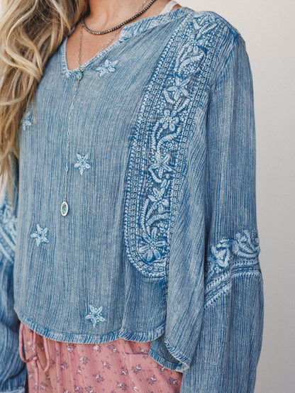 Star Flower Top - Blue