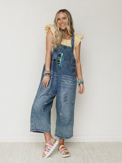 High Hopes Slouchy Denim Overalls - Blue