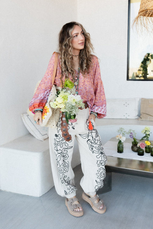 Sweet On You Embroidered Pants - Oat