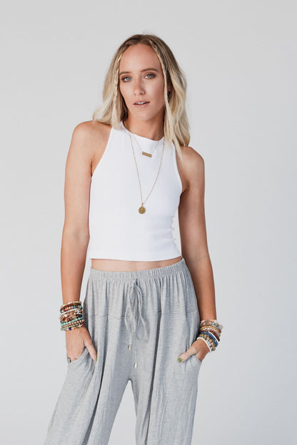 High Neck Racerback Brami - White
