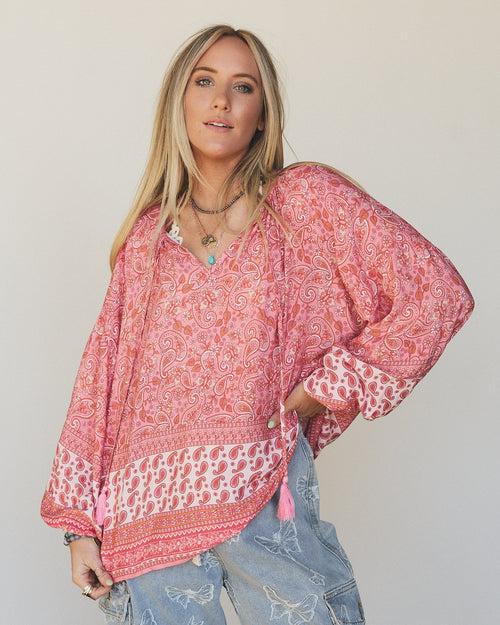 The Nest Lani Border Print Top - Pink Border Print