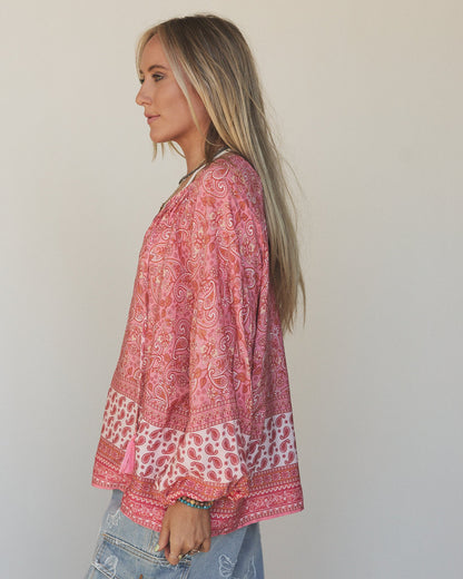 The Nest Lani Border Print Top - Pink Border Print