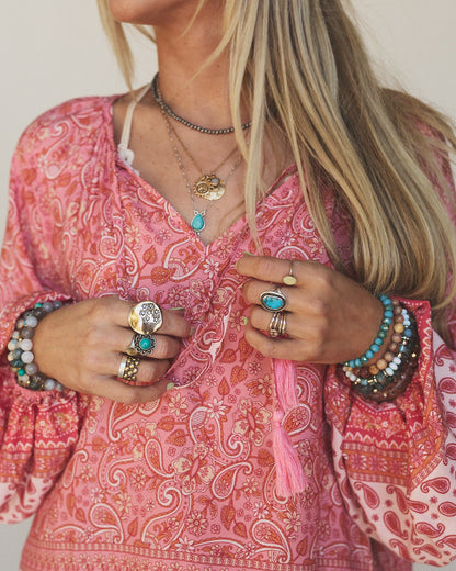 The Nest Lani Border Print Top - Pink Border Print
