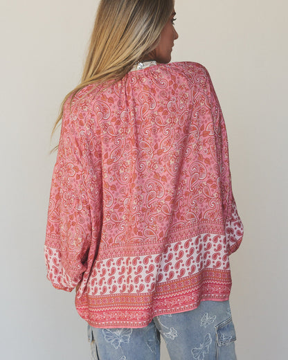 The Nest Lani Border Print Top - Pink Border Print