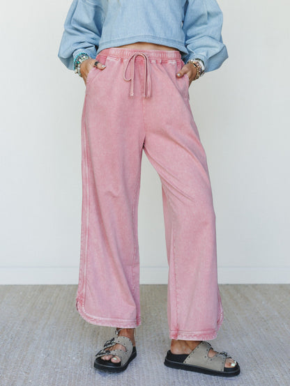 So Comfy Wide Leg Pant Cropped Length - Pink