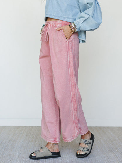 So Comfy Wide Leg Pant Cropped Length - Pink