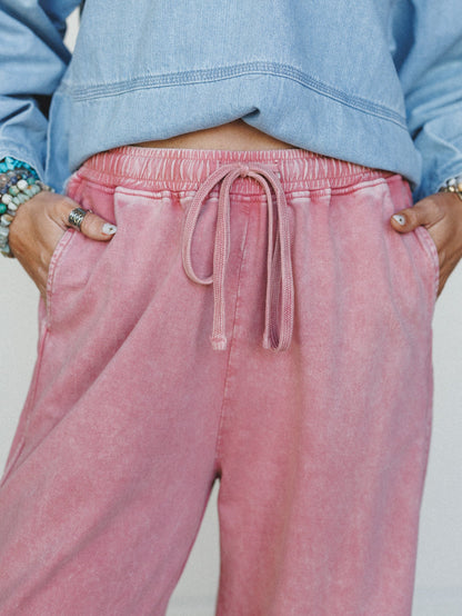 So Comfy Wide Leg Pant Cropped Length - Pink