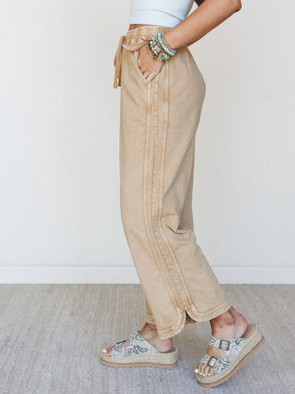 So Comfy Wide Leg Pant Cropped Length - Brown