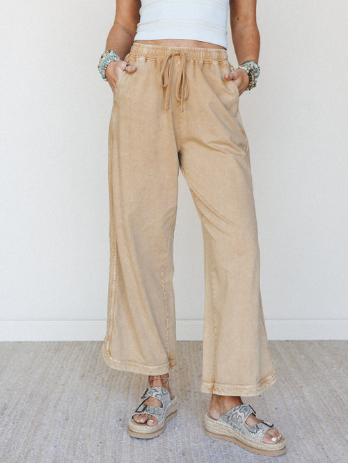 So Comfy Wide Leg Pant Cropped Length - Brown