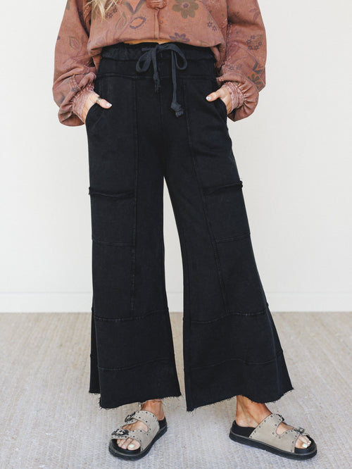 Lucky One Wide Leg Pant - Washed Black