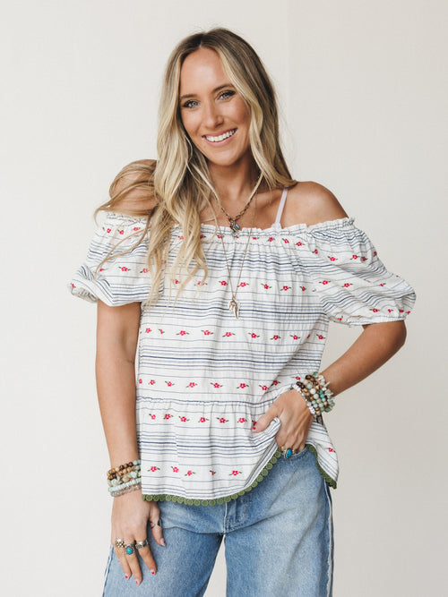 Chasing Memories Blouse

 - White Navy