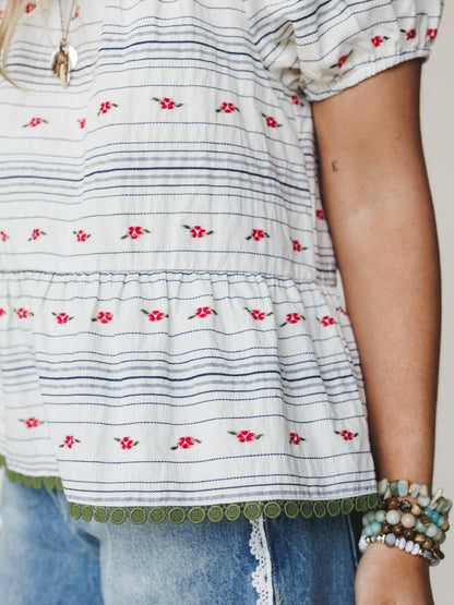Chasing Memories Blouse

 - White Navy