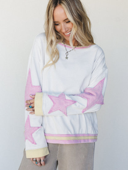 Sky of Stars Long Sleeve Top - Ecru Pink