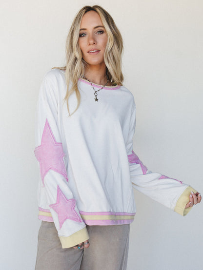 Sky of Stars Long Sleeve Top - Ecru Pink