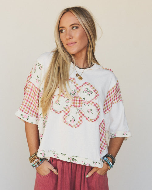 Crazy Daisy Floral Patch Top - Cream
