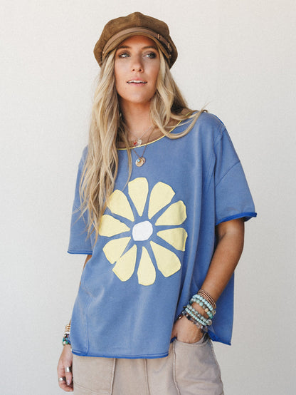 Sunny Blooms Tee - Royal Blue
