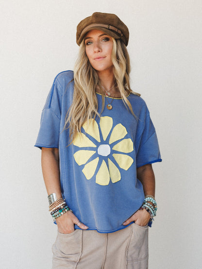 Sunny Blooms Tee - Royal Blue