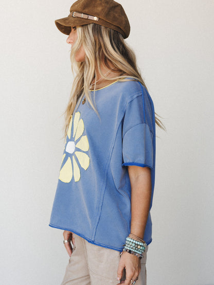 Sunny Blooms Tee - Royal Blue