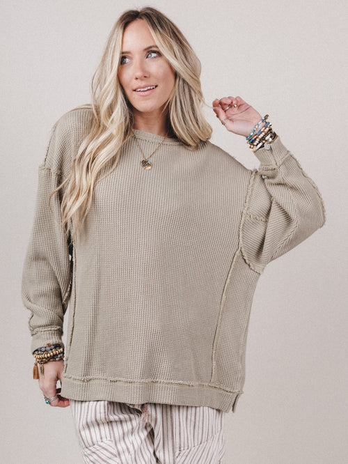 Riley Thermal Texture Oversized Pullover - Pale Olive