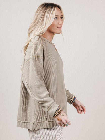 Riley Thermal Texture Oversized Pullover - Pale Olive