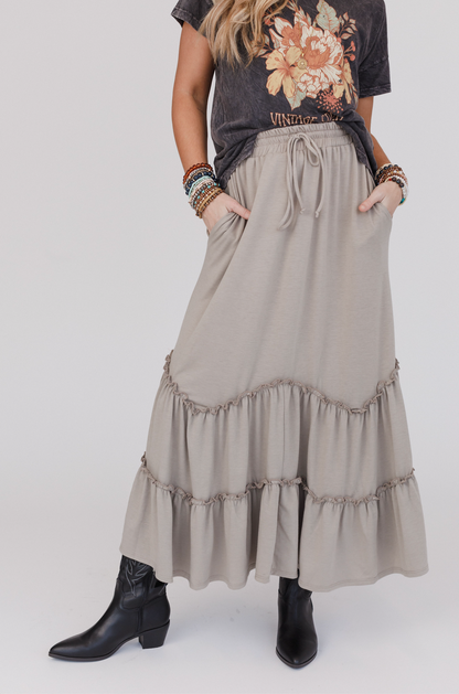 The Nest Bunches Of Love Tiered Maxi Skirt - Taupe